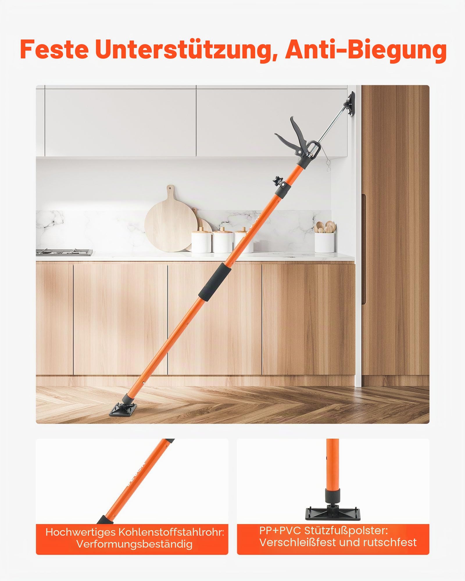 VEVOR Einhandstütze, 2 Stk., Deckenstütze 116–290cm, Teleskopstütze aus Stahl, Montagestütze bis zu 70kg Kapazität zum Installieren von Schränken, Anheben von Trockenbauwänden, Frachtstangen