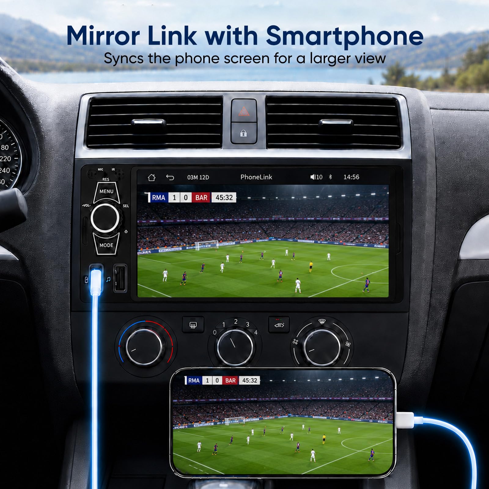 1DIN Autoradio mit Wireless CarPlay&Android Auto, Auto Radio mit Bildschirm