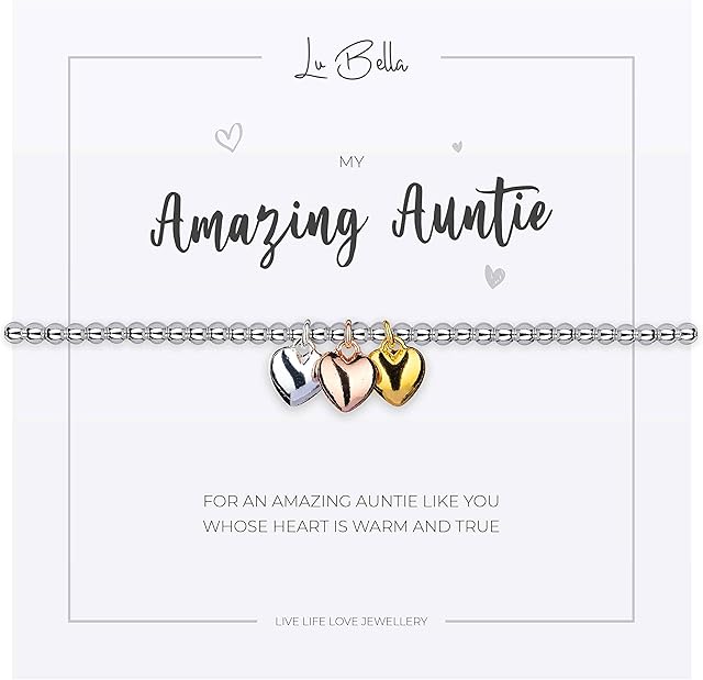 Lu Bella Auntie Birthday Gifts - Stackable Friendship Jewellery - Thoughtful Best Aunt Bracelet - Adjustable Stretchy Silver String Present Jewellery with Charm and Gift Bag