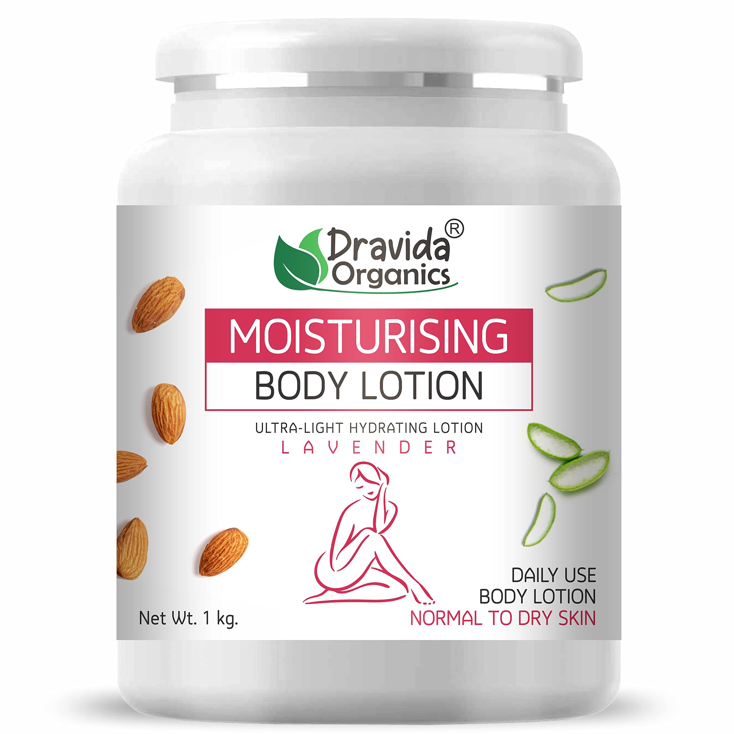 Dravida Organics Lavender Body Lotion | Skin Glowing, Moisturising and Quick Absorbing Lotion (1 kg)