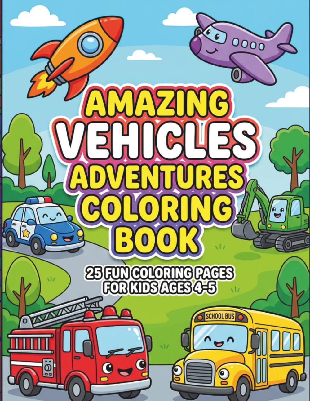 AMAZING VEHICLES ADVENTURES COLORING BOOK: 25 FUN COLORING PAGES FOR KIDS AGES 4-5