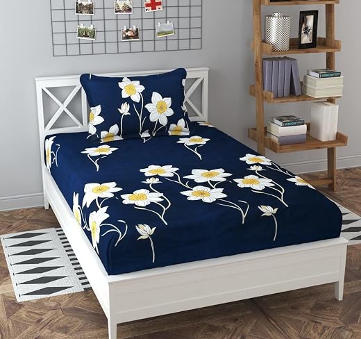 Tript Elastic Fitted Glace Cotton Single Bed (72x48 inches Upto 6 Inches) bedsheet with 1 Pillow Cover - 200TC (4Feet by 6...