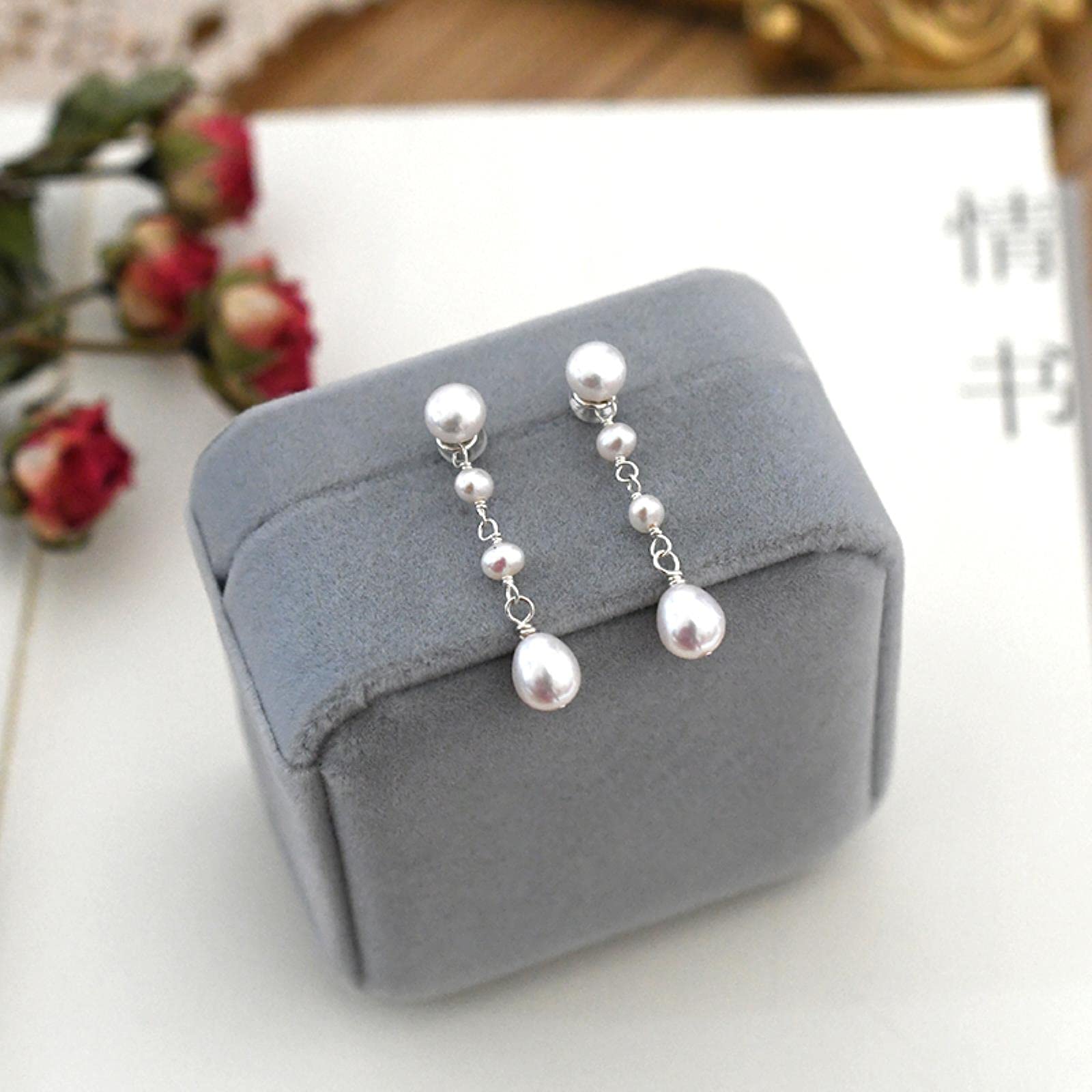 LOKILOKI 925 Sterling Silver Long Drop Earring For Women Natural Freshwater Pearl Jewelry Gift (2 Ways To Wear)