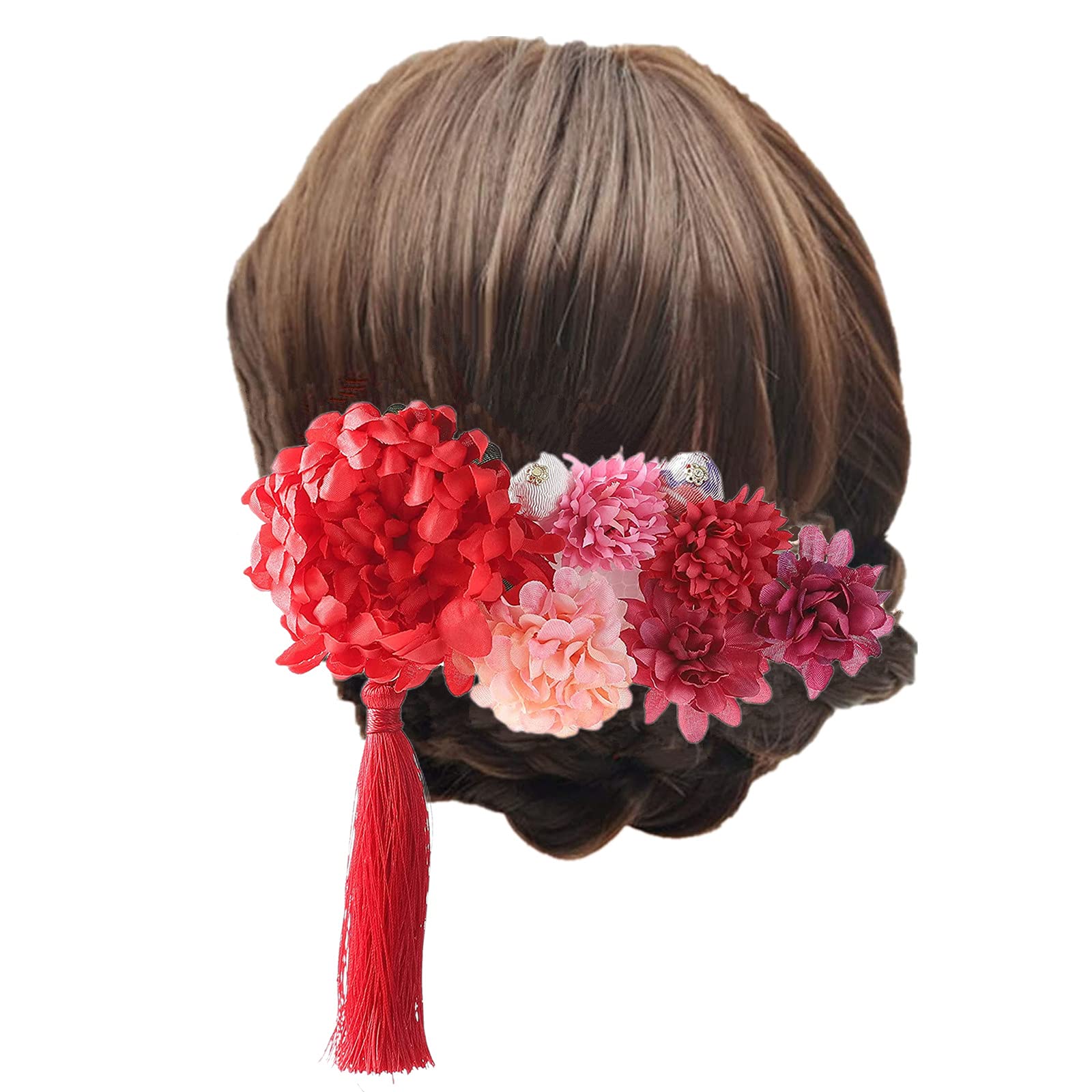 Amazon.co.jp: [Kingsiely] 髪飾り 和装 9点セット 花 タッセル