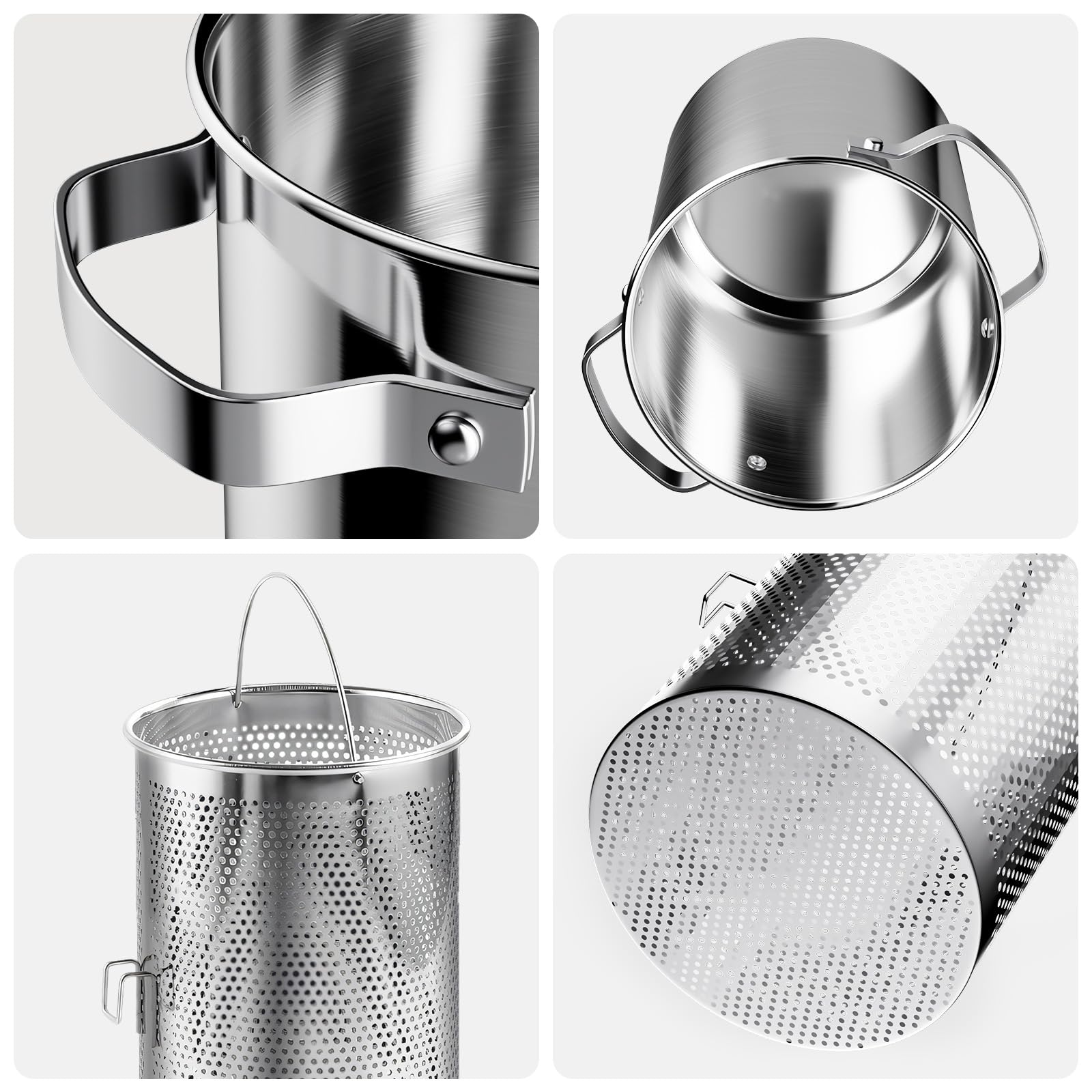 Olla de acero inoxidable para espárragos o pasta espaguetis con cesta de vapor perforada, tamaño alto y grande, utensilios de cocina versátiles