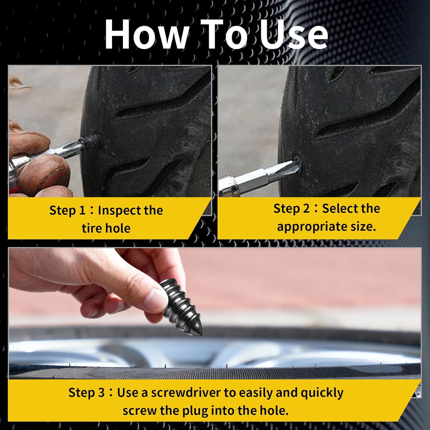 40 PCS Tire Repair Rubber Nails Kit with 2 Sizes, Screw in Tire Repair Plugs with Box and Screwdriver, Fast Self-Service Tire Repair Tools, Tire Screw Plug Repair Kit