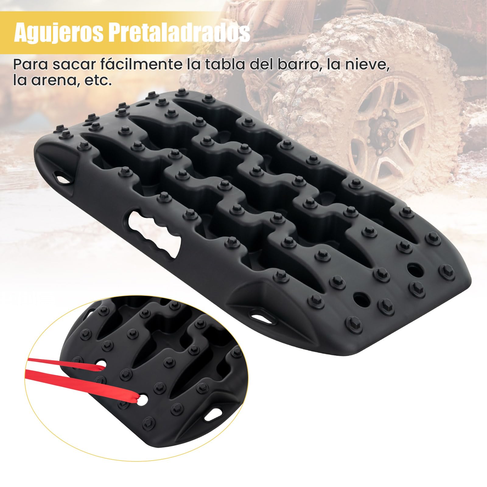 GOPLUS Tablas de Recuperación Todoterreno, Juego de 2 Alfombrillas de Tracción, Extracción de Vehículos de Arena, Barro, Nieve, Carga 10T (Negro, 58 x 31 x 6 cm)