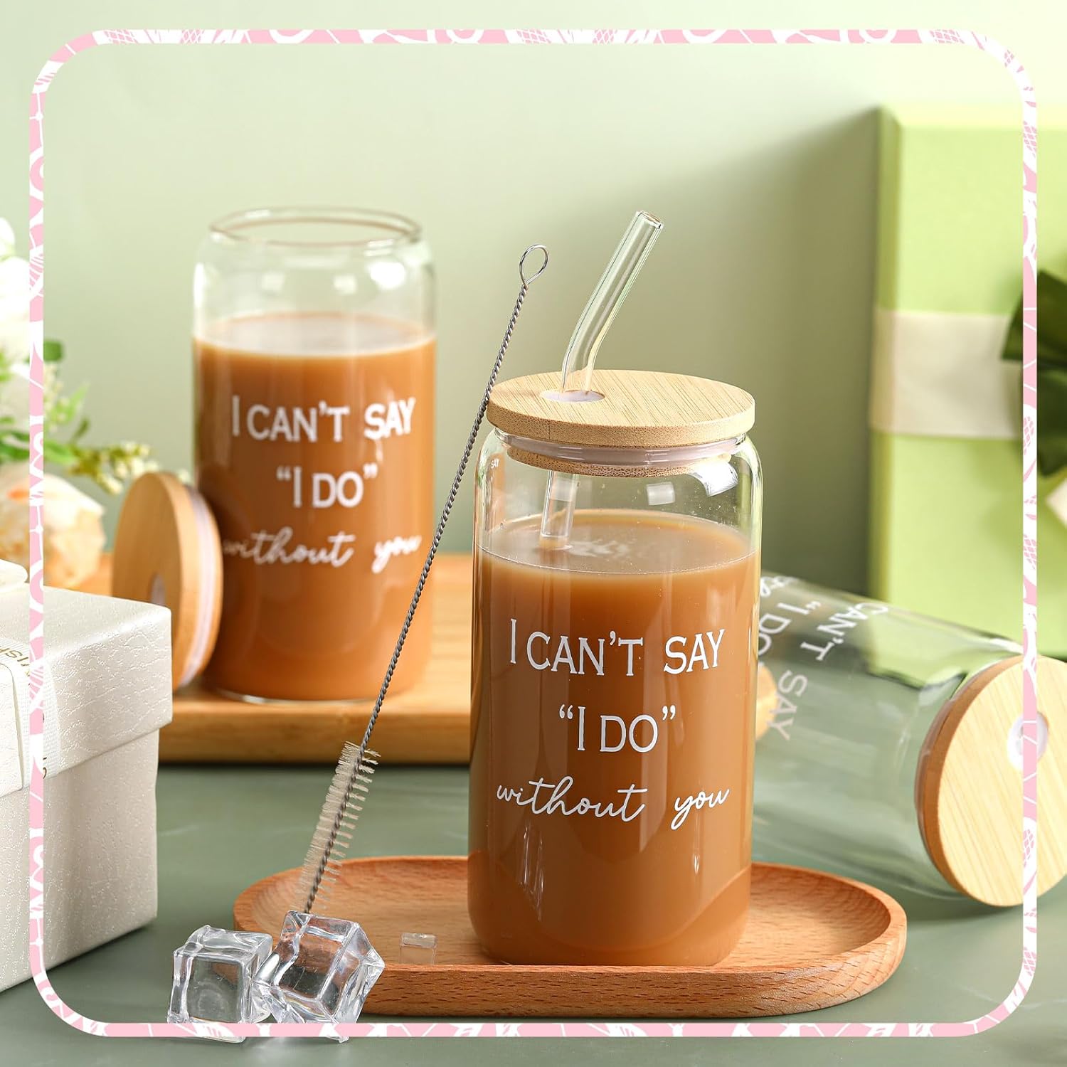 8 Pcs Bridesmaid Proposal Gifts 16 oz I Can't Say I Do Without You Cup Can Shaped Glass Drinking Glasses Bridesmaid Proposal Gifts for Women Engagement Wedding Bridal Shower Travel Portable