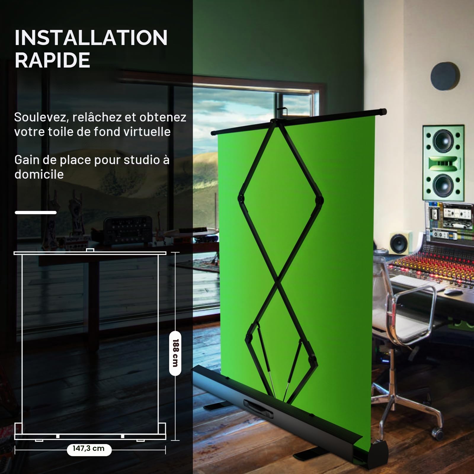 EMART 155 x 184cm Fond Vert Retractable, Green Screen pour Photo Studios