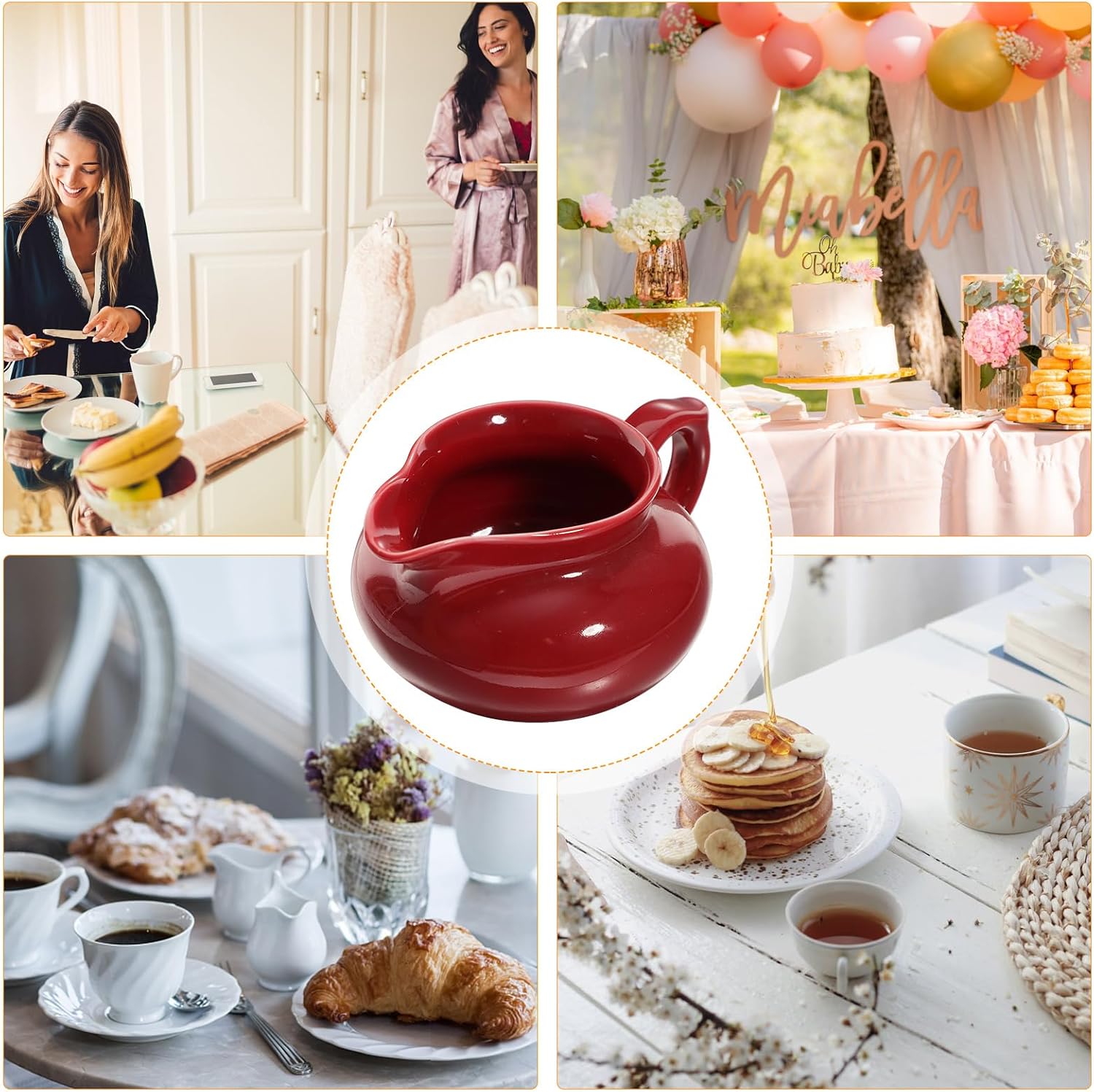 PRETYZOOM Ceramic Gravy Boat 4.72X3.54X2.36In Multi-Function Sauce Cup with Handle for Serving Salad Dressings Broth Creamer and Milk Pot for Table Use