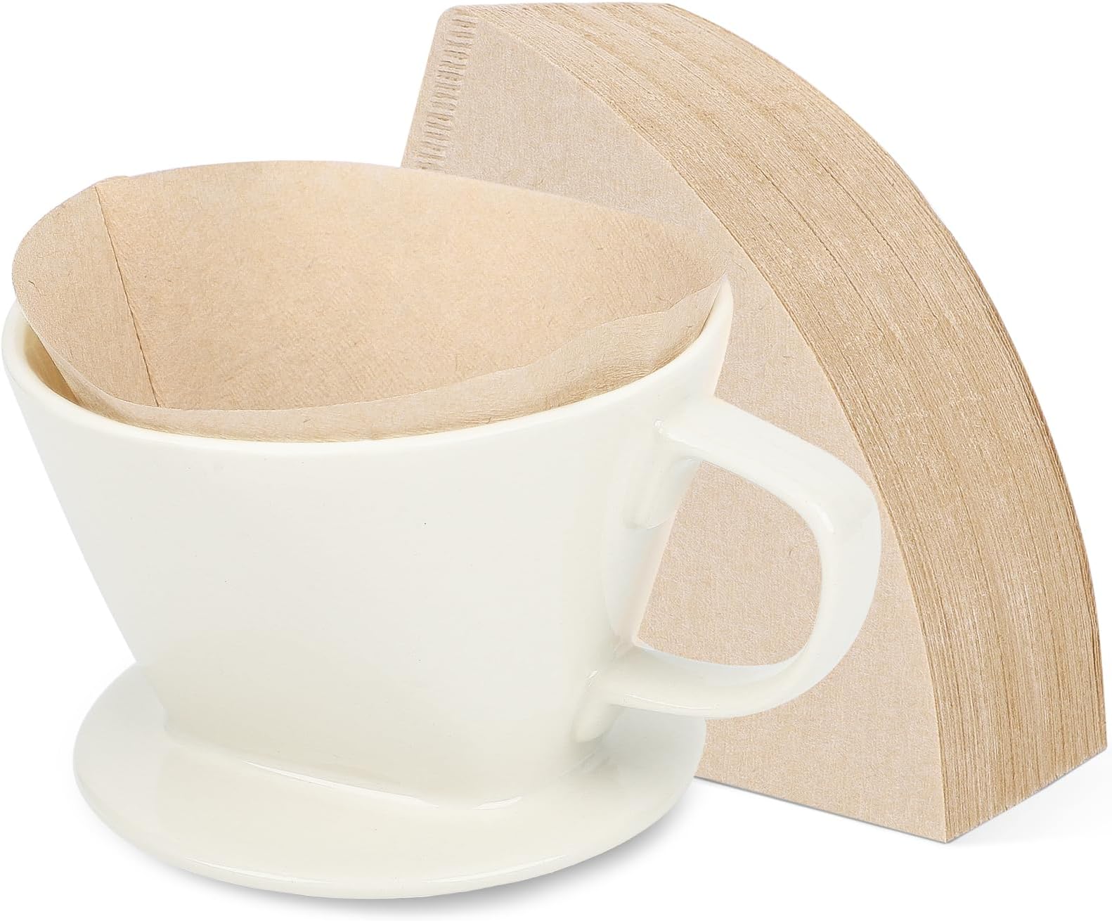 Pour Over Coffee Maker Set, Single Cup White Ceramic Pourover Coffee Dripper with 200PCS Size #2 Cone Coffee Filters Paper, Slow Drip Manual Coffee Brewer for Home Office Travel Camping