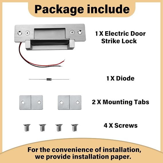 Heavy Duty Electric Door Strike Lock,ANSI Standard Fail-Secure/Fail-Safe Electric Strike Lock for Door Access Control System,Cylindrical or Mortise Installation (Input Voltage 12VDC)