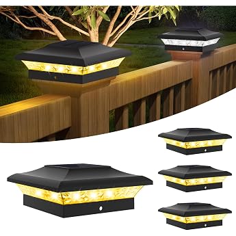 T-SUNUS Solar Post Light Post Cap Solar 9 x 9 10 x 10 IP65 Waterproof Post Lamps Fence Post for Wooden Fence Platform Pack of 4 Warm White + Cool White [Energy Class G]
