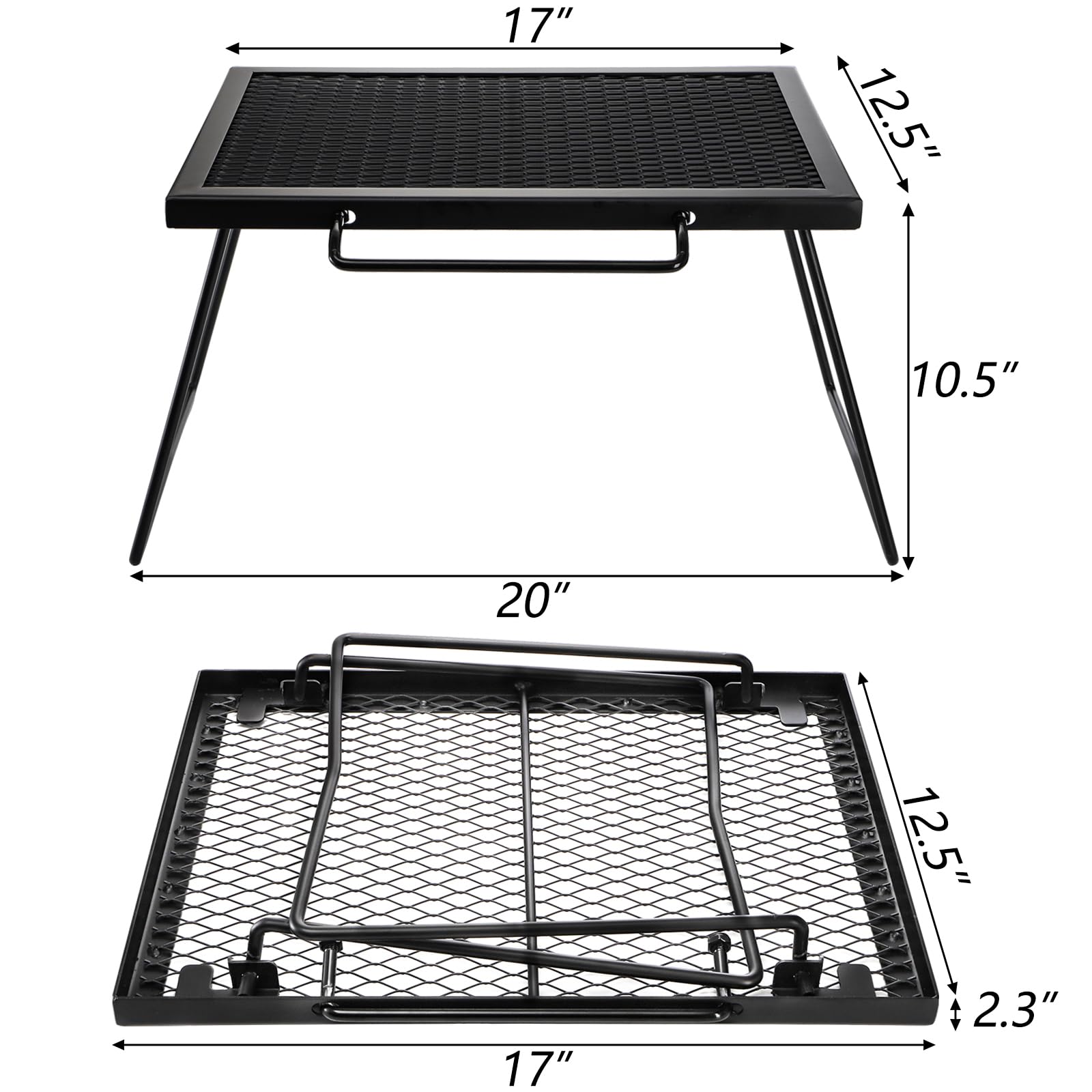 Elsjoy Folding Campfire Grill Grate with Carrying Handle, Portable Camping Grill Over Fire Mesh Grate, Heavy Duty Steel Grate for Outdoor Cooking, Picnic, BBQ