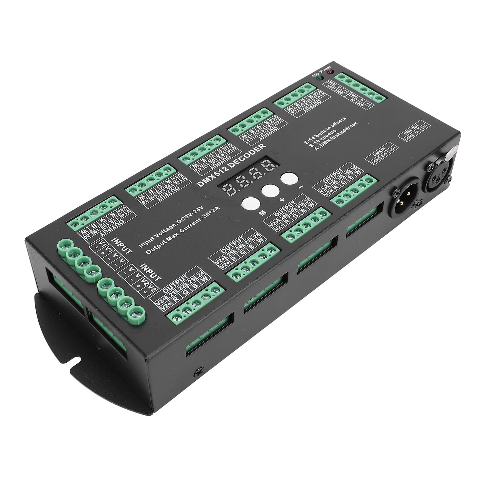 Pyhodi DMX 512 LED -Decoder -Controller 36Ch Digital Display Decoder, 3.46x1.50x8.62in LED -Digitalanzeige Decodering, 2A RGBW Multiple X Decoder -Controller für Strip Light