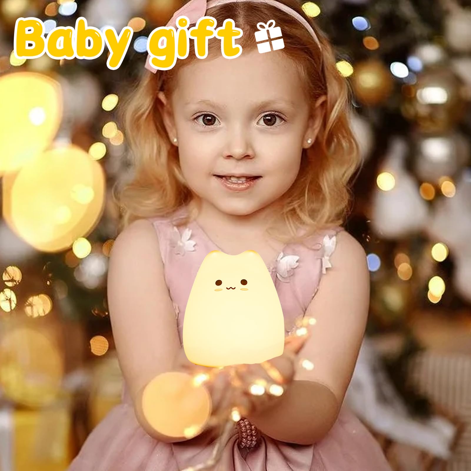 LOVERUIS Luce Notturna Bambini Kawaii Lampada Gatto Lampada Bambini Notturna Cameretta Bambina Ornamentale Regalo Bambina Silicone Morbido Batteria a 7 Colori Gattino Lampada (Agriturismo)