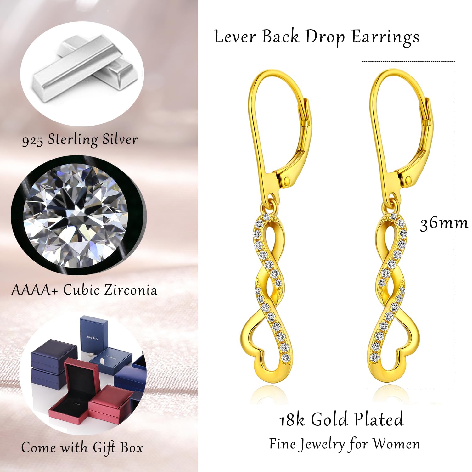Jiamiaoi 18K Weißgold Plattiert Brillant Ohrringe - Silber 925 Hängend Sterling Unendlichkeit Infinity Lang Damen Diamant