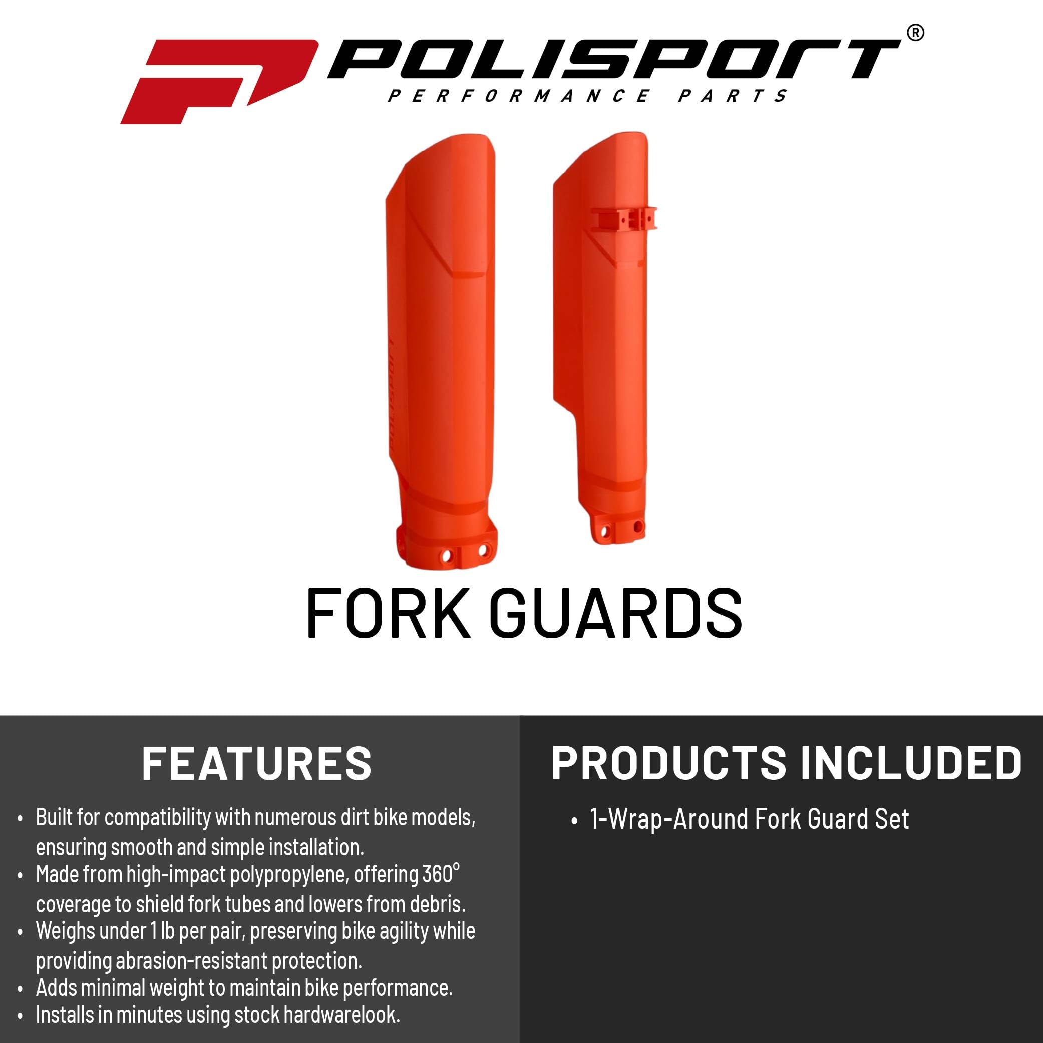 POLISPORT 8399300001 - Protezione forcella completamente avvolgente realizzata in plastica resistente agli urti e all'abrasione compatible con motocicletas KTM en color Arancia
