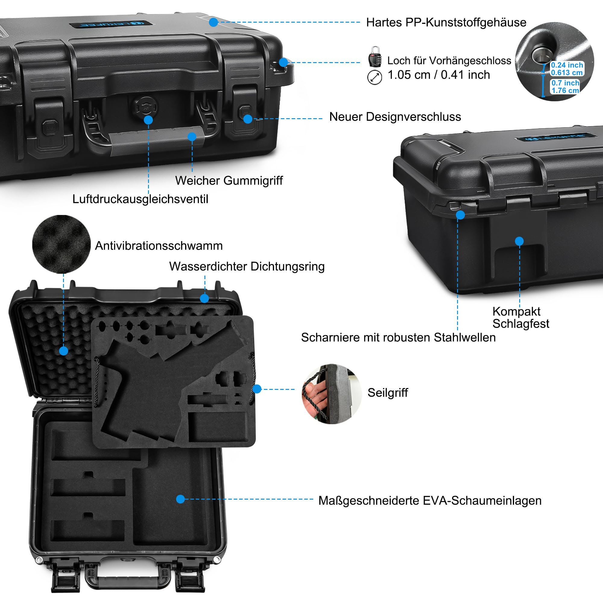 LEKUFEE Wasserdichter Hartschalen-Tragekoffer für DJI RS 4 Mini Gimbal-Stabilisator Combo, DJI Mic 3/2 /Mic Mini, und weiteres Zubehör (nur Koffer)