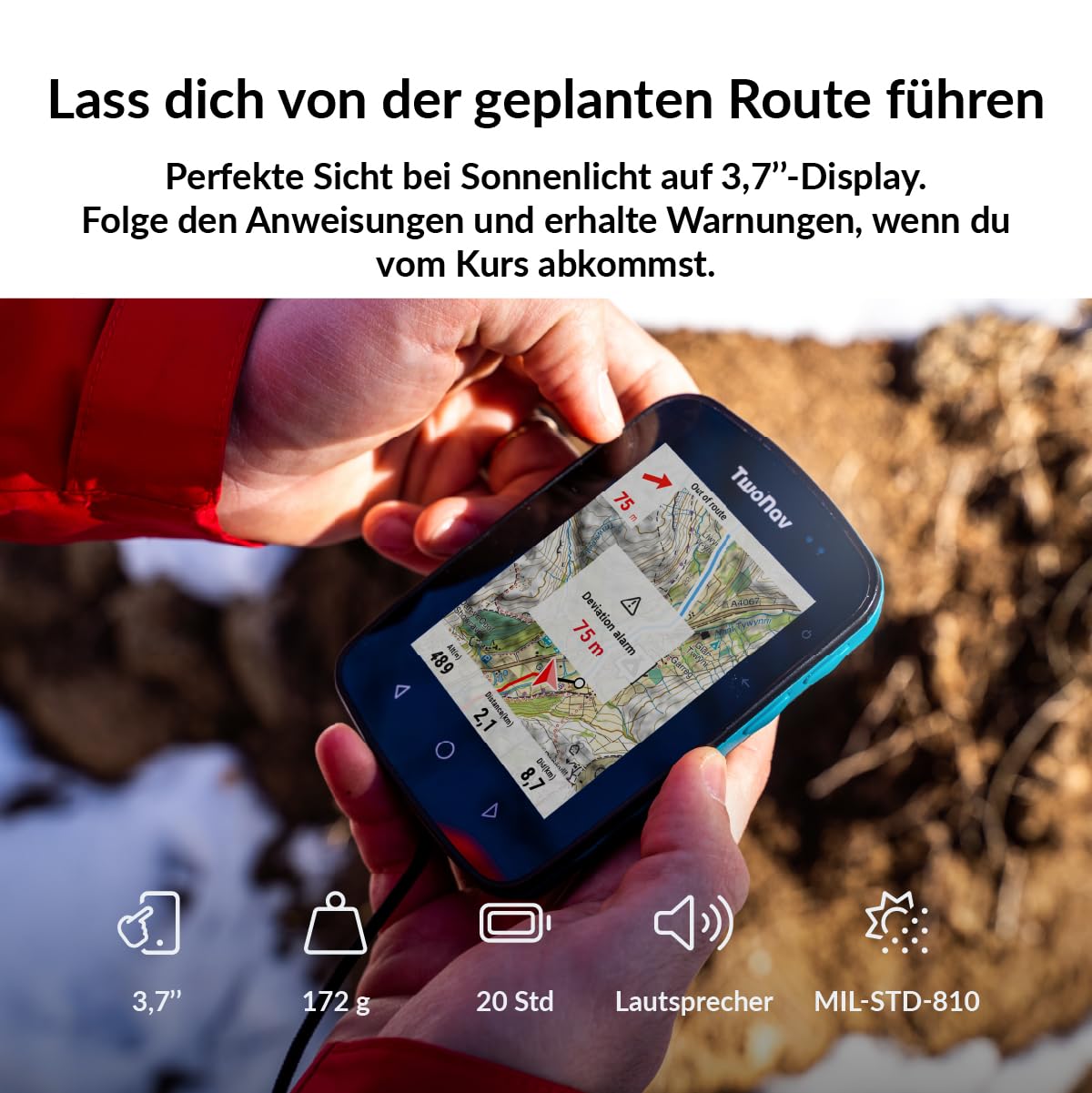 TwoNav Terra (64 GB) + Karte 1 Region Deutchland BKG Topo 1:25000, Outdoor GPS mit 3,7-Zoll-Breitbild für Berg, Wandern, MTB, Fahrrad oder Navigation