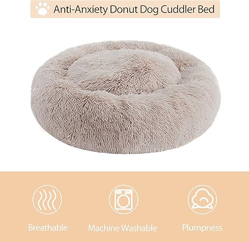 Miniatura 3 de WNPETHOME - Cama calmante para perros y gatos, anti-ansiedad, de piel sintética, se calienta automáticamente, con forma de dona, redonda de felpa