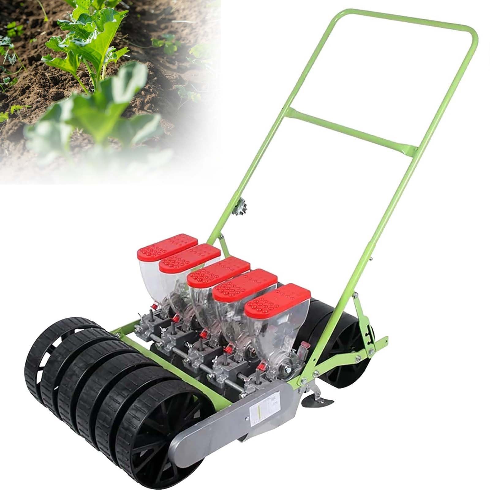 Seminatrice da Giardino Efficiente, Seminatrice Manuale a Spinta, profondità di Semina Regolabile da 0 a 5 Cm, Semina Precisa, per Semi Piccoli Inferiori a 10 Mm, Grano, Riso, Sesamo(5-Row)