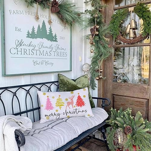 Miniatura 6 de Fundas de almohada de árbol de Navidad de 12 x 20 pulgadas, decoraciones de Navidad, fundas de almohada de Feliz Navidad, fundas de cojín de