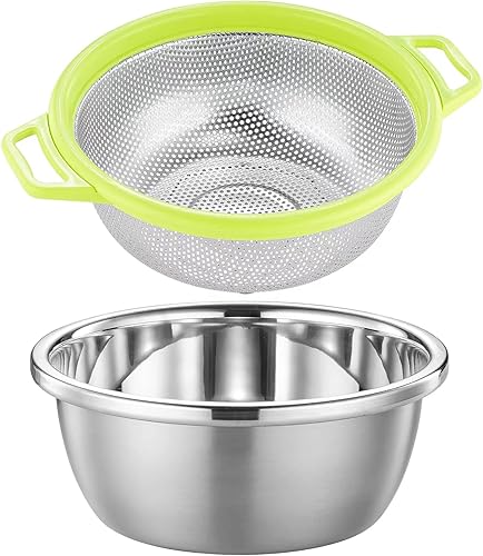 POPGRADE Juego de colador y cuenco de acero inoxidable colador de cocina cesta para lavar verduras y frutas drenaje de pasta cocida y platos secos