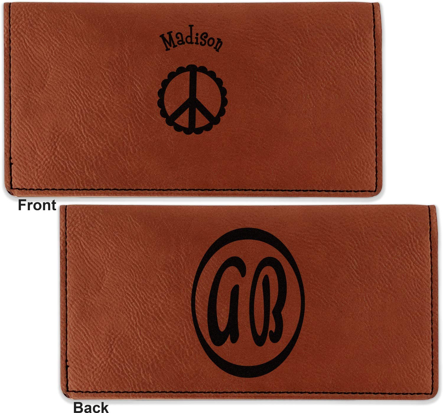 RNK Shops Personalized Peace Sign Leatherette Checkbook Holder - Double Sided