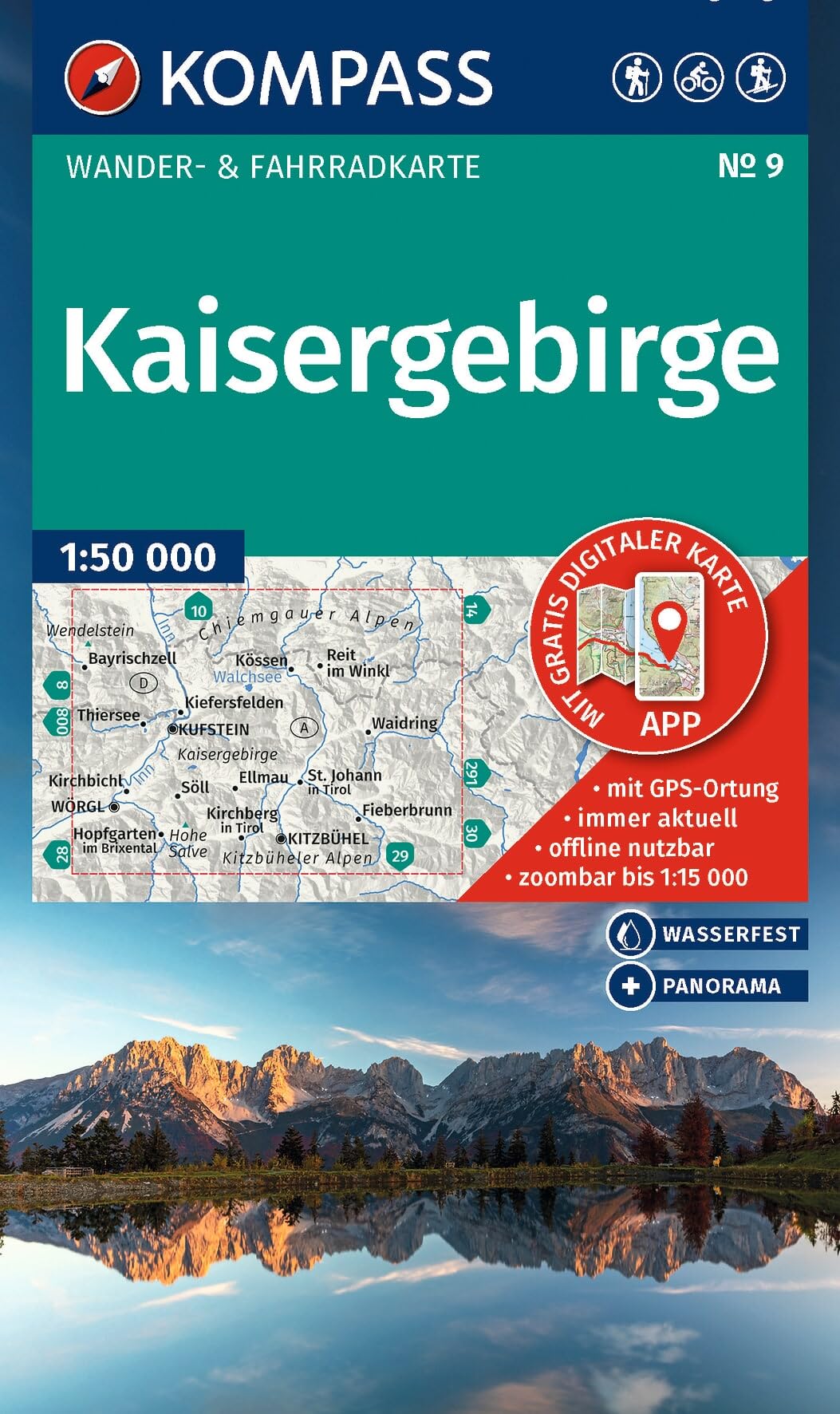 KOMPASS Wanderkarte 9 Kaisergebirge 1:50.000: Wander- und Fahrradkarte in einem - inklusive Offline-Verwendung in der KOMPASS-App. Wander-& Radwege. Panorama. Skitouren. Langlaufen. Reiten.