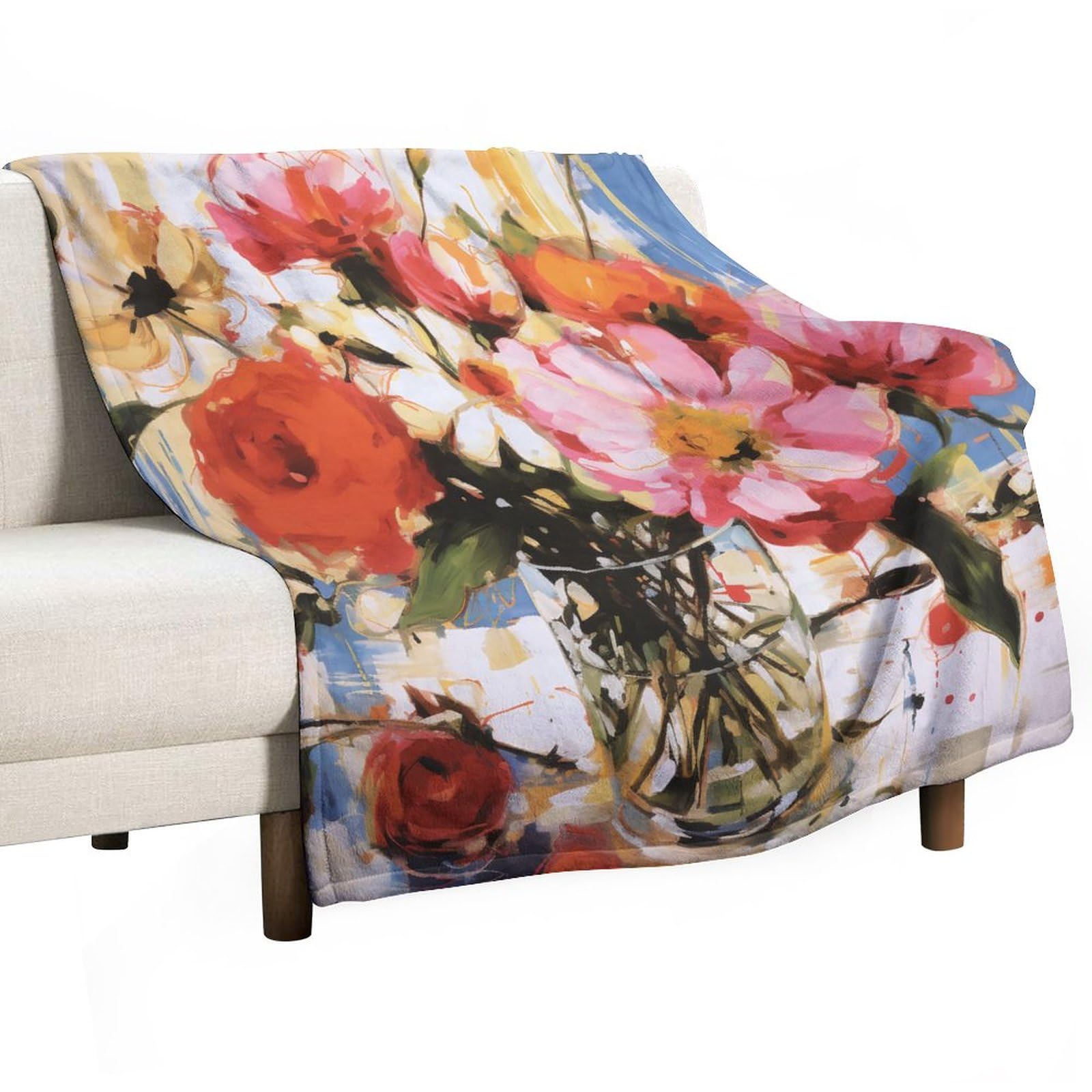 Couverture polaire rose motif floral 127x152 cm douillette pour dortoir et canapé