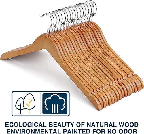 Miniatura 3 de Perchas de madera resistentes para ropa, paquete de 20 perchas de madera resistentes ideales para lavandería y uso diario, perchas resistentes para