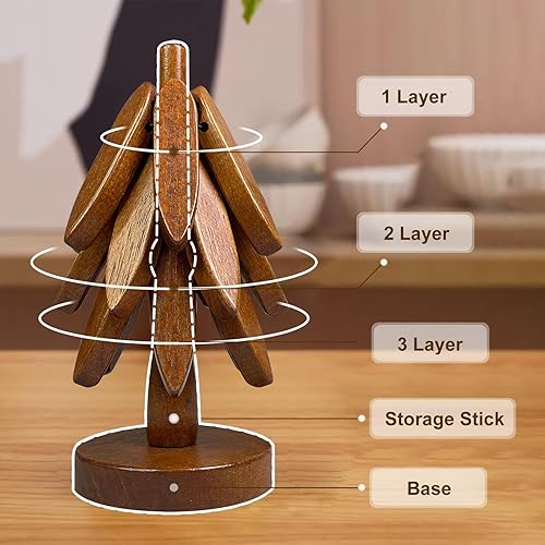 Miniatura 9 de Mamakura - Salvamanteles de madera para platos calientes, elegantes posavasos de madera para ollas y sartenes calientes, decoración de mesa de