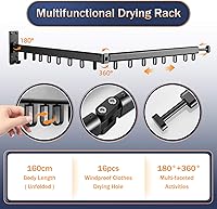 Vista 3 de Estante de secado de ropa retráctil, montado en la pared, plegable, ahorrador de espacio, con toallero, fuerte carga para balcón, lavandería, baño