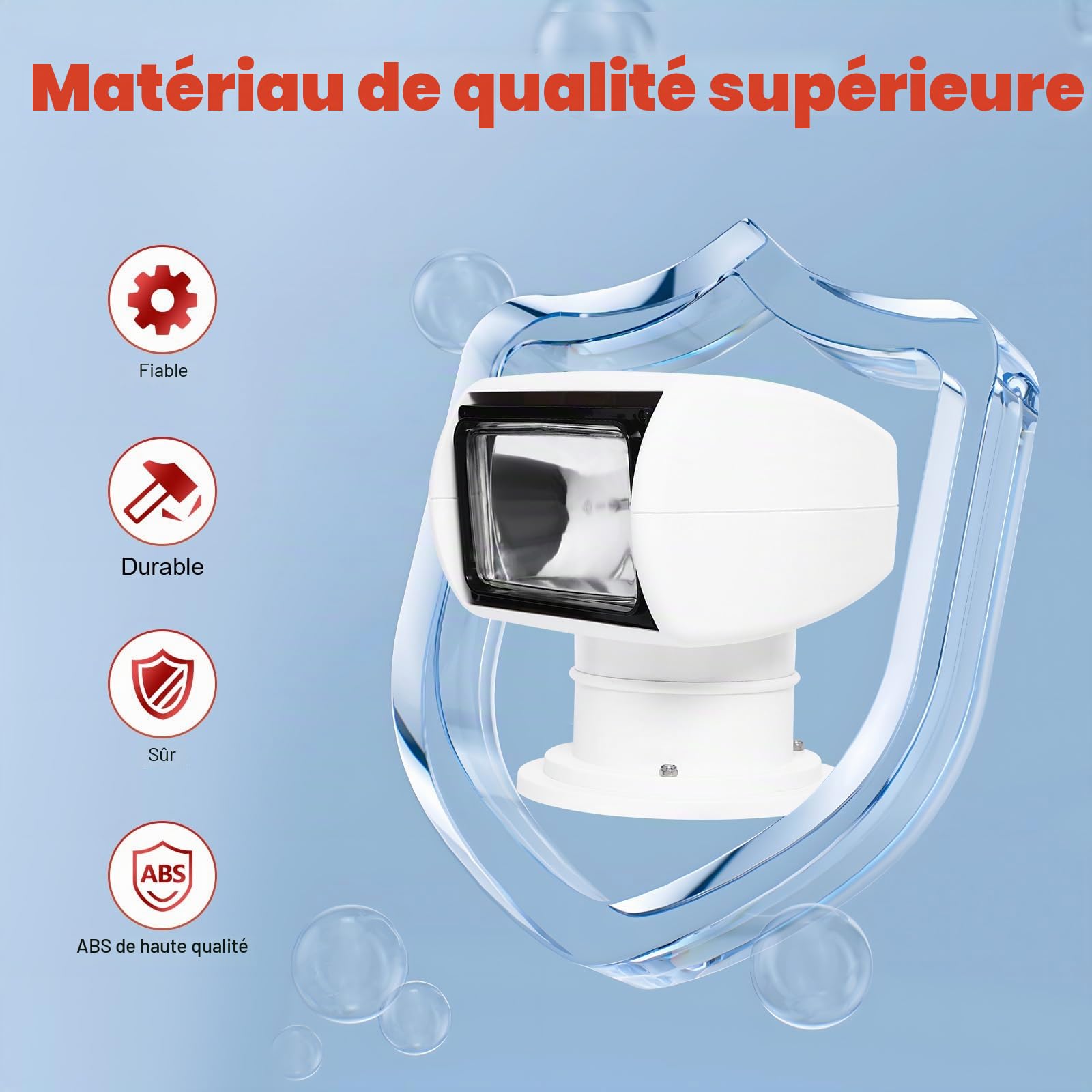 Projecteur de recherche marine télécommandé 100 W halogène 2300 lm Portée 800 m Étanche IP66 Rotation à 355° DC 12 V Blanc Pour bateau et yacht