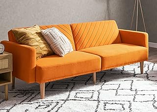 mopio 76.4" Futon Sofa Bed, Couch, Loveseat, Sleeper Sofa, Mid Century Modern Futon Couch, Sofa Cama, Couches for Living Room (Apricot Velvet)