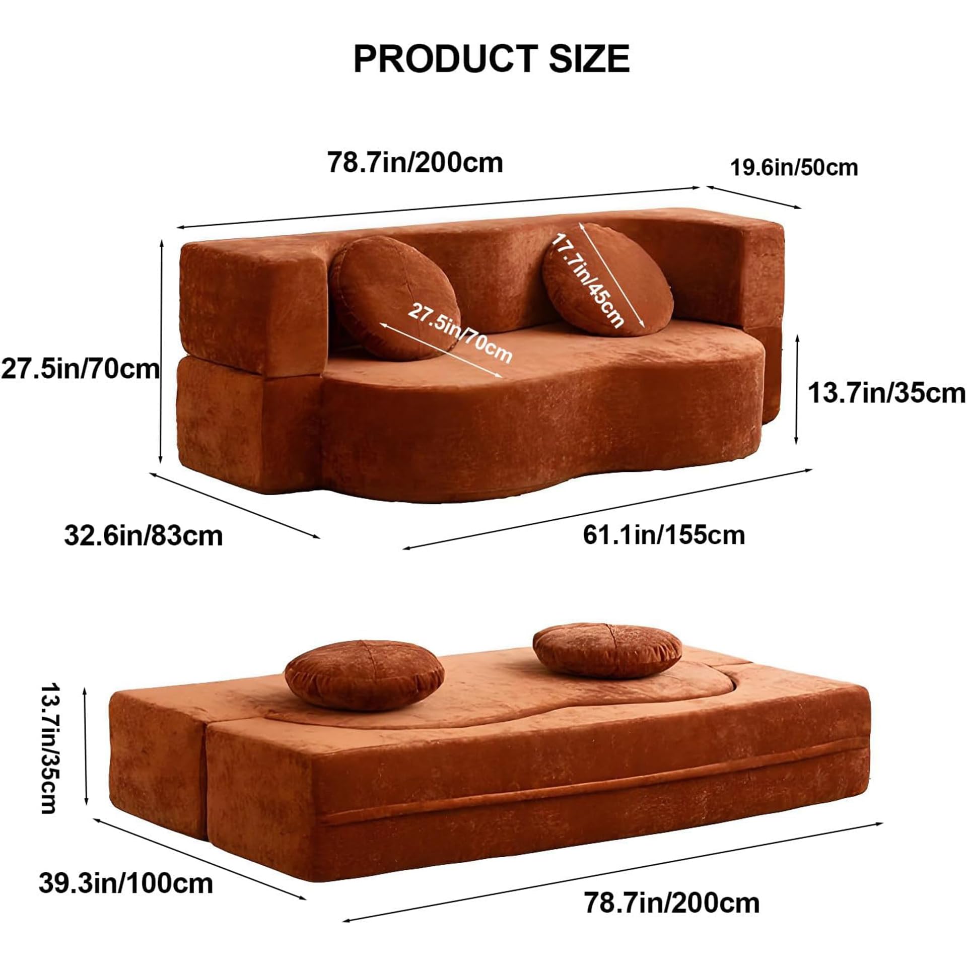 Rozkładana sofa, nowoczesna kanapa na podłogę, futon, do salonu i sypialni, nie wymaga montażu, wszechstronna i zajmująca mało miejsca sofa do spania