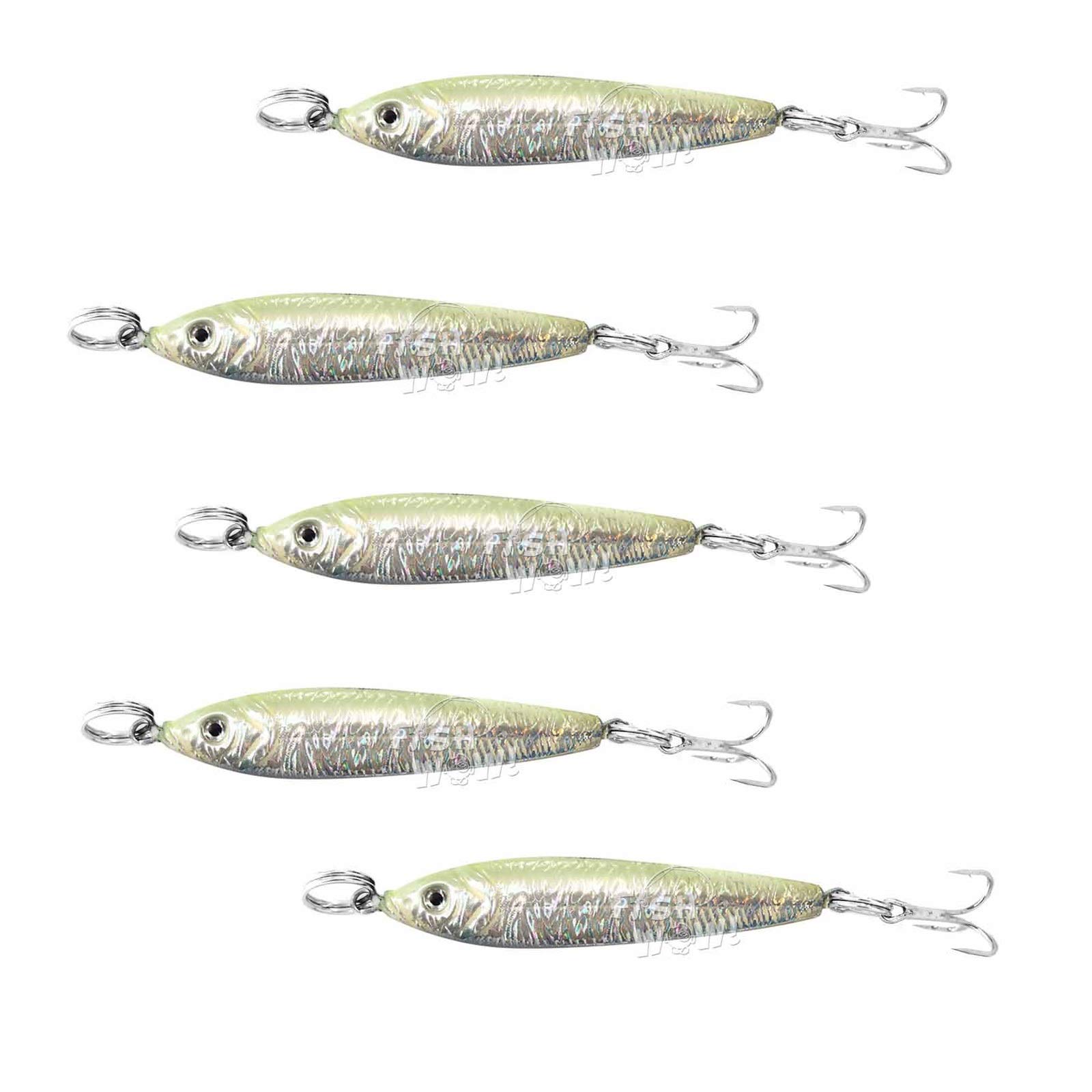 5pcs Fish WOW!® 1oz 4.5inch Fishing Mega Live Metal Luna Bait Jig with a Treble Hook Glow in The Dark