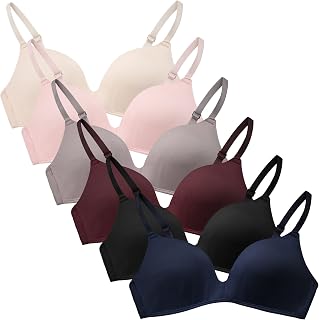 Pack of 6 Girls Bra Push Up Wireless Bralette Lightly Lined Molded Cup Bra A-B Cup with Adjustable Spaghetti Straps