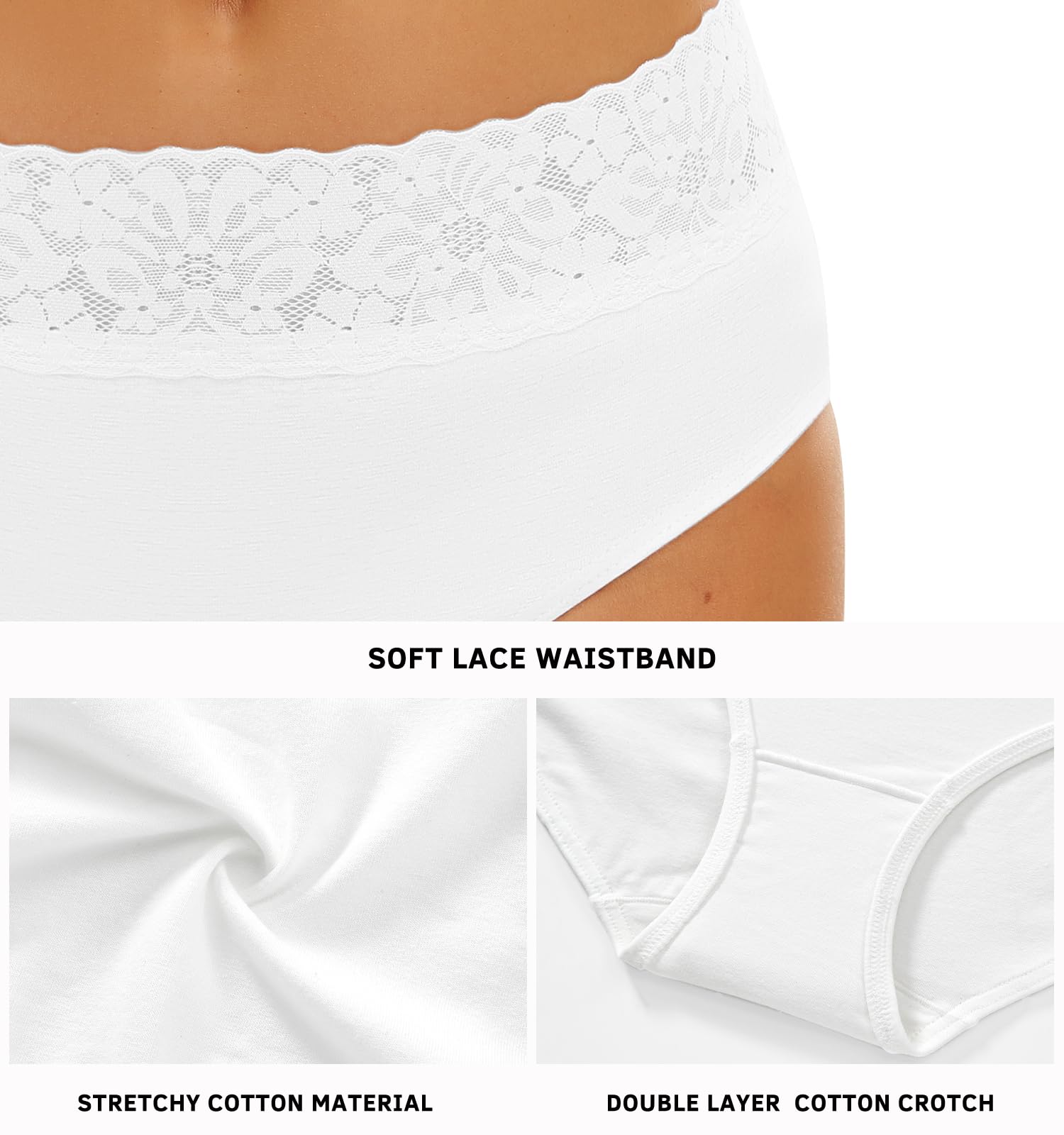 Wealurre Bragas Mujer Algodon y Encaje Braguitas Cintura Media Suaves y Cómodas Ropa Interior Pack de 5