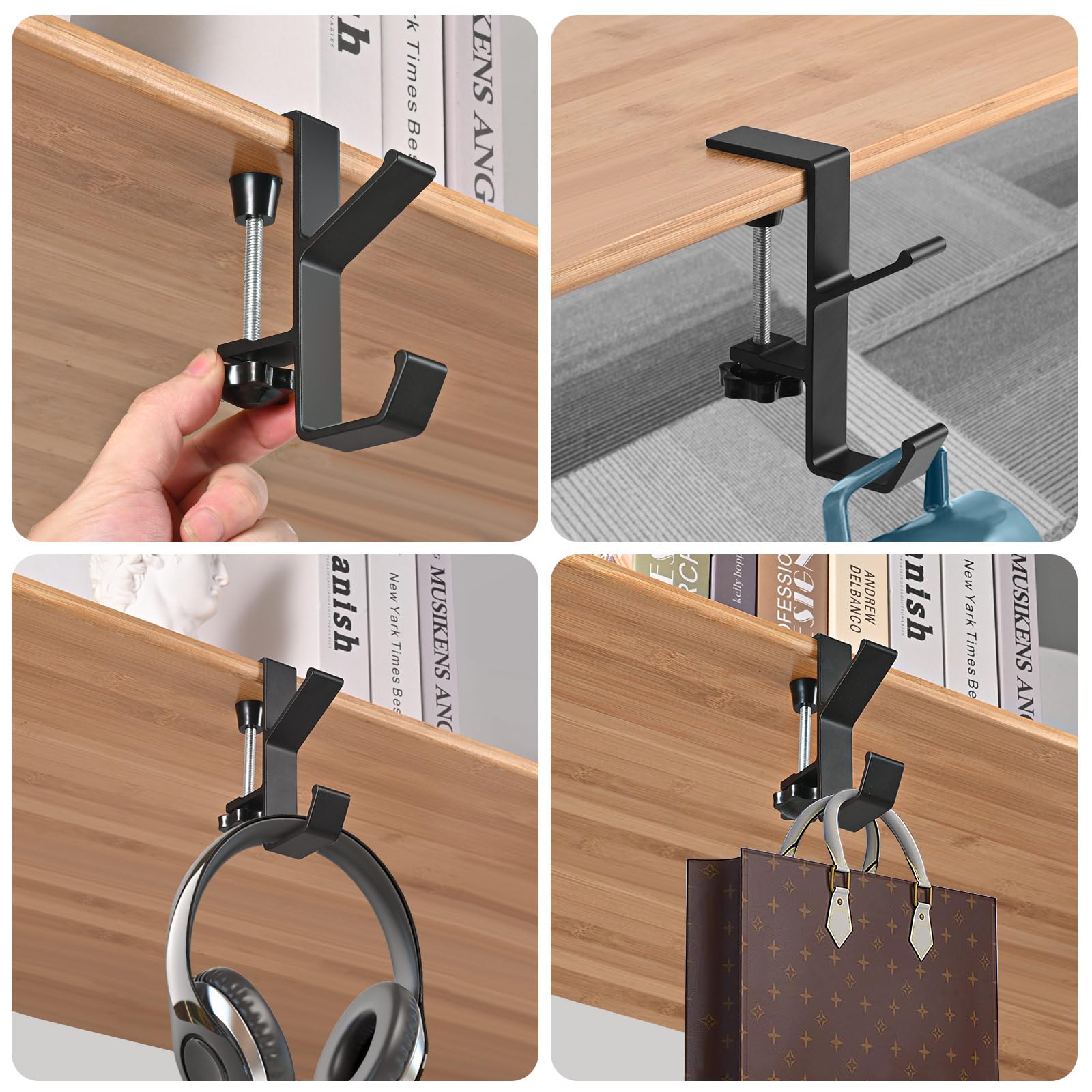 Supporto per cuffie regolabile da scrivania, Set da 2 pezzi, porta cuffie multifunzionale per zaini e borse