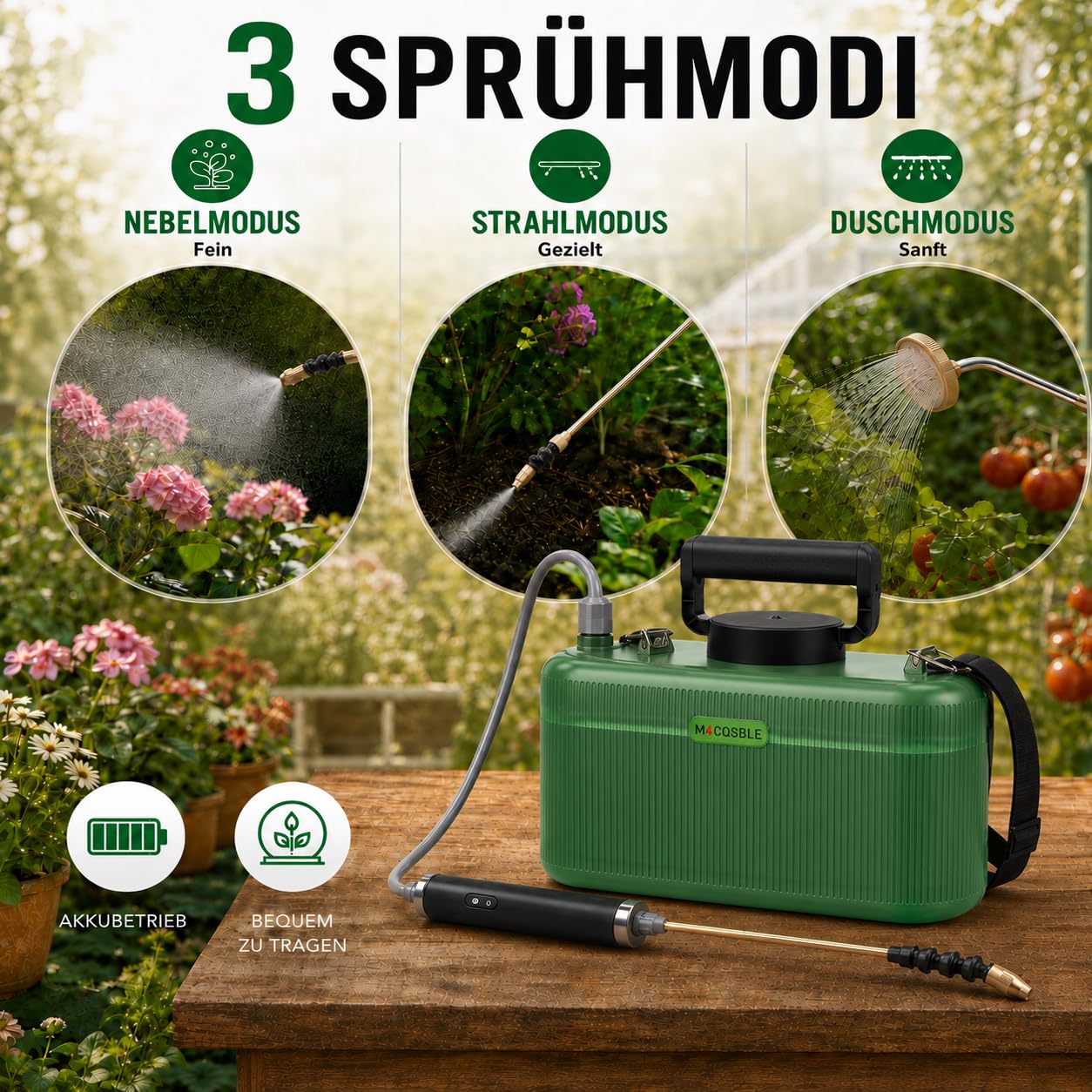 Pulverizador eléctrico 5L con batería 2200mAh, Lanza telescópica de Cobre 33–54cm 2 en 1, Lanza de Acero Inoxidable y Manguera 1m+3m, pulverizador batería para jardín y Plantas (5L)