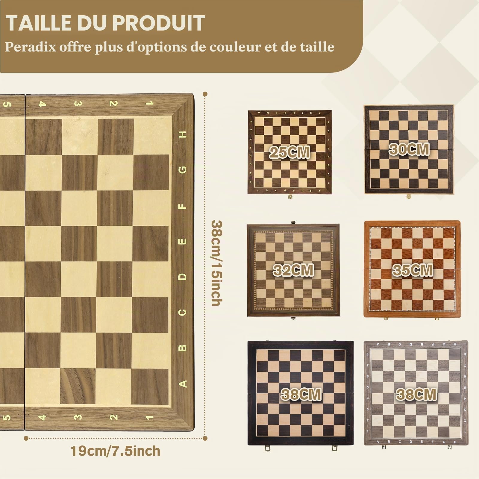 Peradix Jeu D'échecs et Dames 2 en 1, Echecs en Bois et de Dames, Jeu d'Echiquier Magnetique, Portable Chess Board de Voyage 38CM,Pieces Aimanté Echecier pour Enfants et Adultes