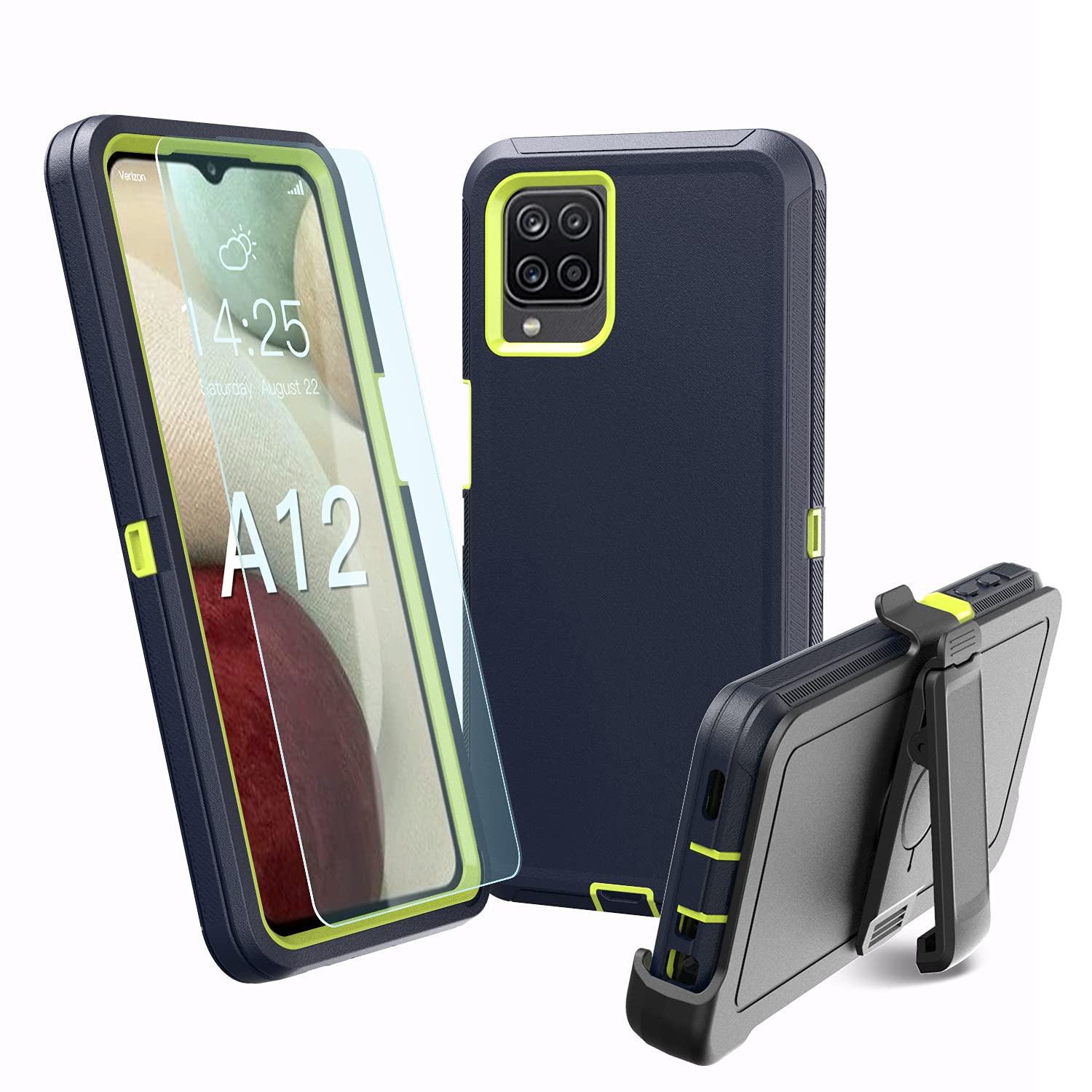 for Samsung Galaxy A12 case, Heavy Duty case,[ with Clip],[Shockproof] [Dropproof] [Dust-Proof] (Blue-Green)