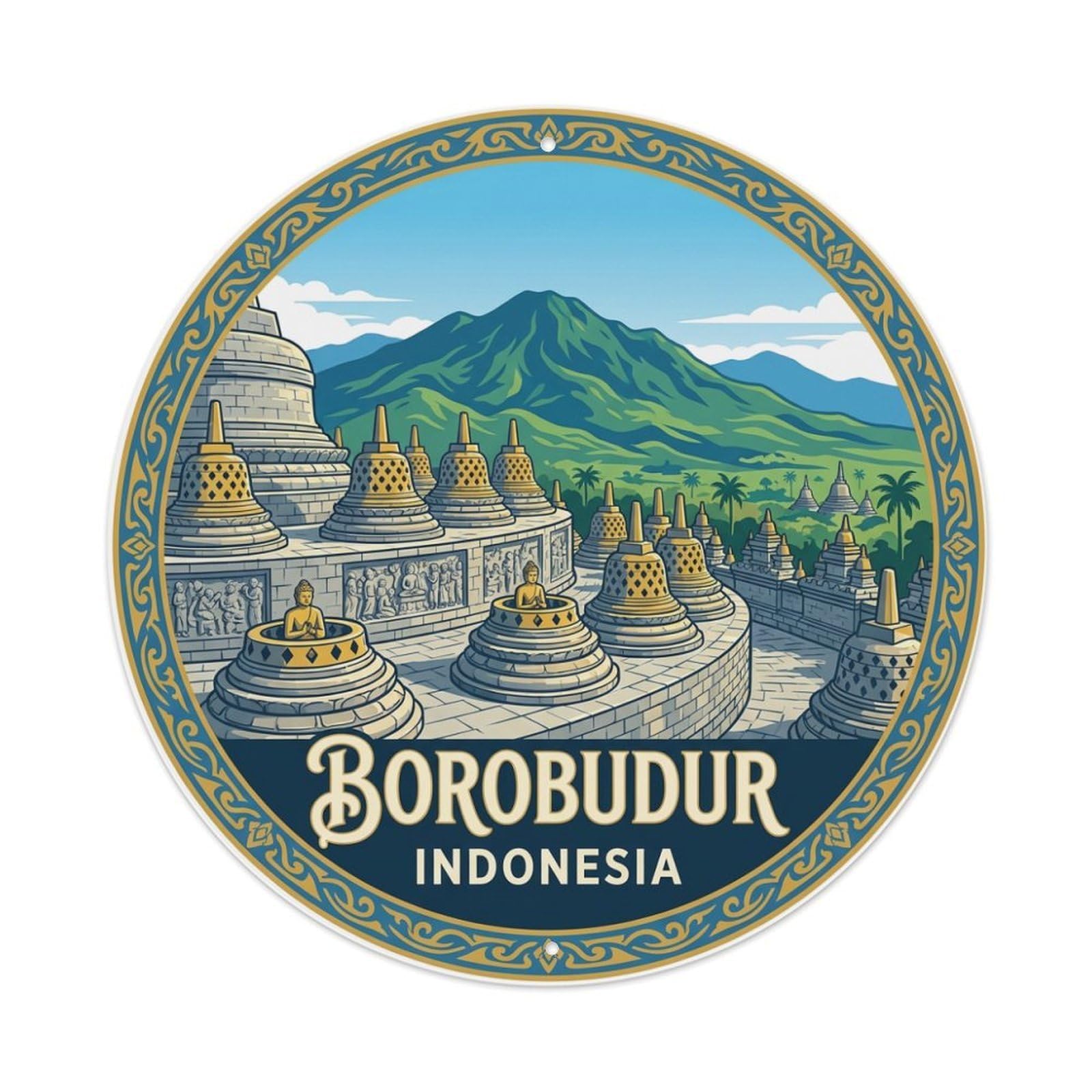 Indonesia Vintage Travel Borobudur Metal Tin Sign
