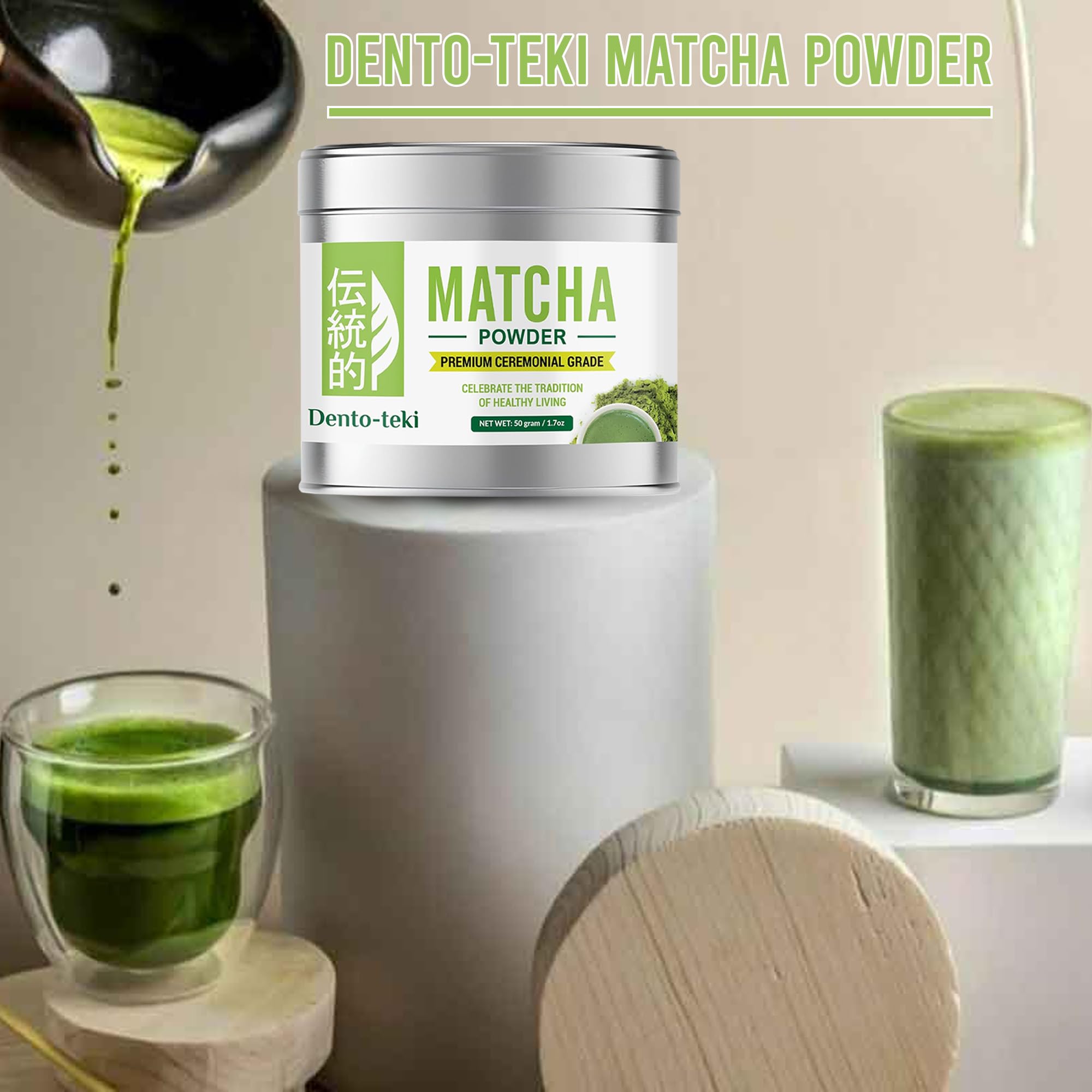 Dento-teki Ceremonial-Grade Matcha Powder 50g 1 75oz Pure Chinese Green Tea Stone-Ground Bold Flavor Bright Green Perfect for — view 6