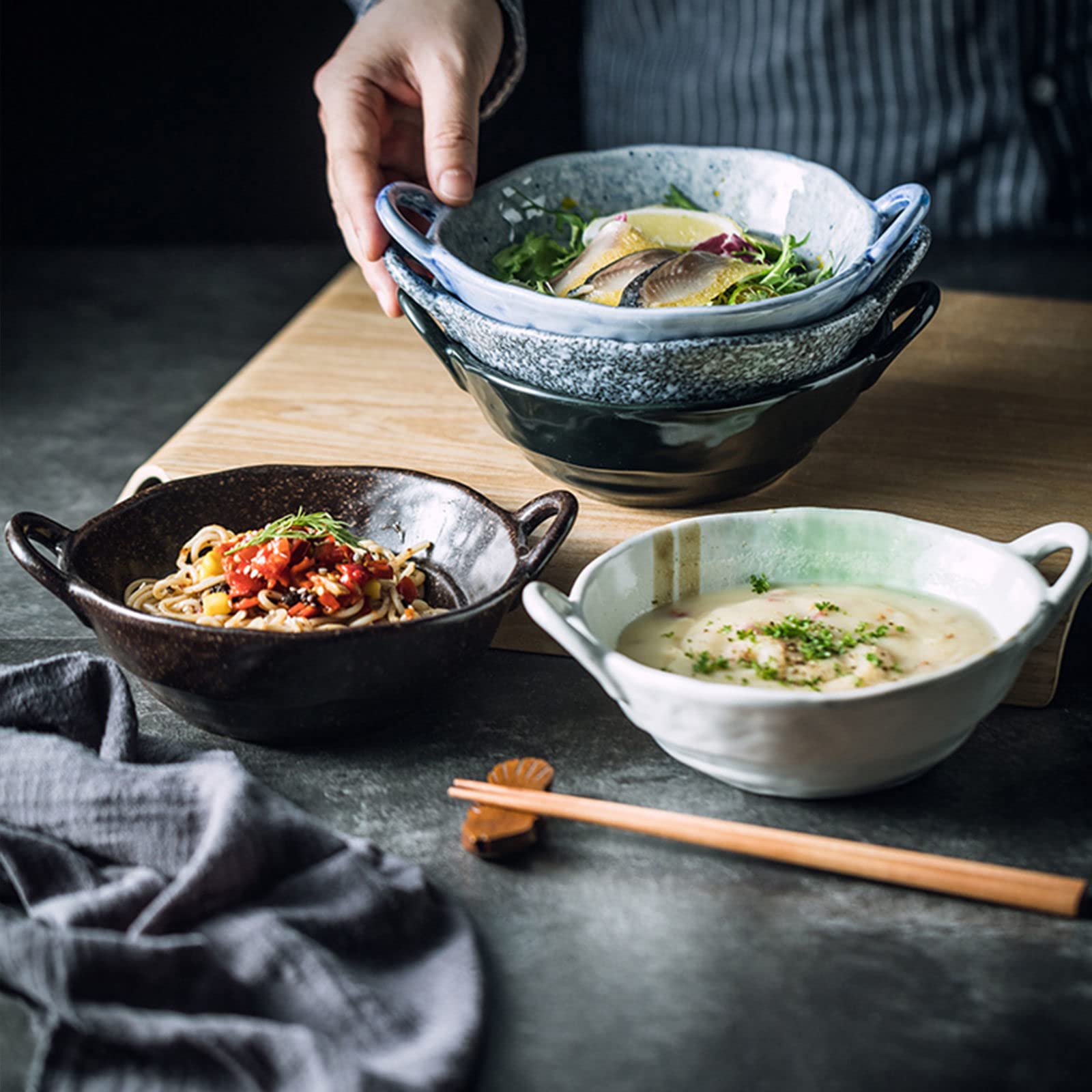Vaisselle Bol à soupe ramen en céramique, tasse à soupe, grand bol à ramen en céramique, bol à soupe à l'oignon profond allant au four, bol de service allant au micro-ondes.-blanc-600 ml 21 oz (couleu