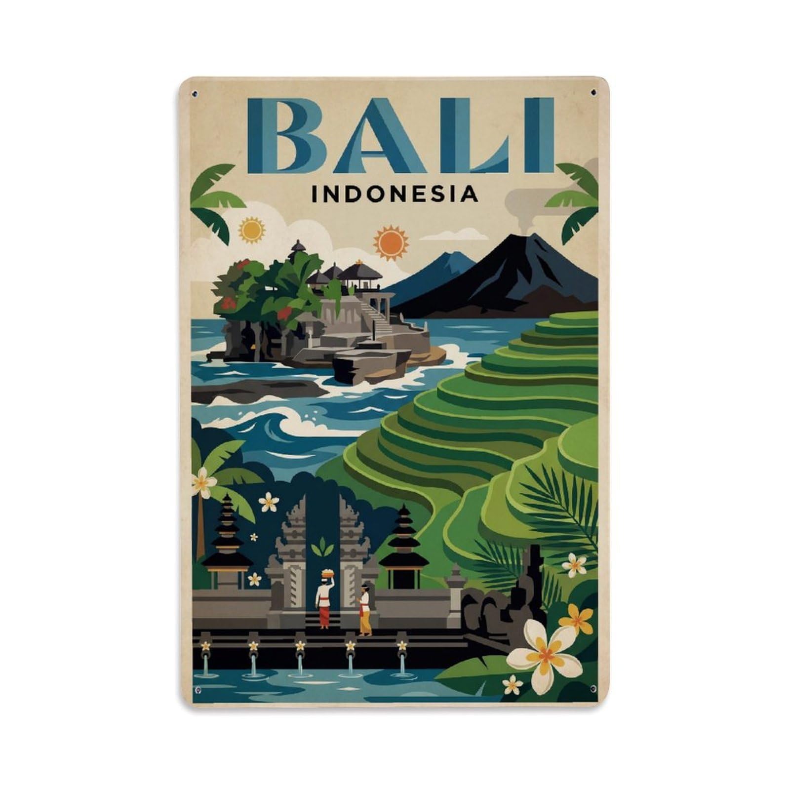 Travel Retro Indonesia Bali Metal Tin Sign Plaque Wall Decor for Cafe, Club Bar, Office, Garden Metal Poster 8x12Inch