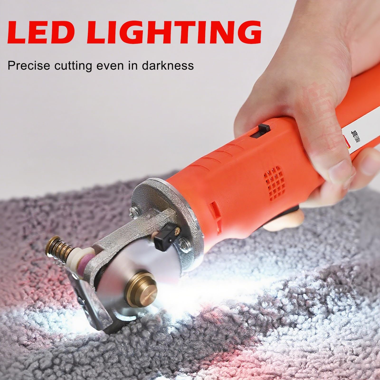 Cortadora de tela rotativa eléctrica inalámbrica, tijeras de tela recargables con iluminación frontal, 2 cuchillas, tijeras de costura de mano, tijeras de tela multicapa para alfombras