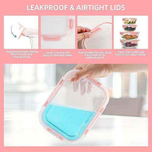 Miniatura 4 de UMEIED Paquete de 12 recipientes de vidrio para almacenamiento de alimentos con tapas a prueba de fugas, recipientes herméticos de vidrio para